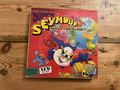 RARE Super Seymour Saves the Planet boxed game for Atari ST / STE. funktionstüchtig