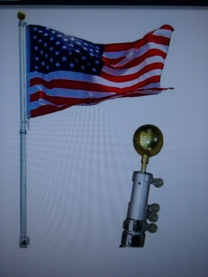 SunSetter Aluminum Telescoping Flagpole with flag & gold ball finial