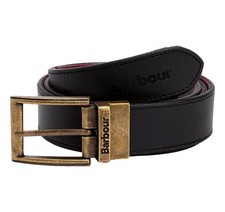 Barbour Reversible Belt In Leather And Fabric MAC0364BK11 Black Modern Tartan