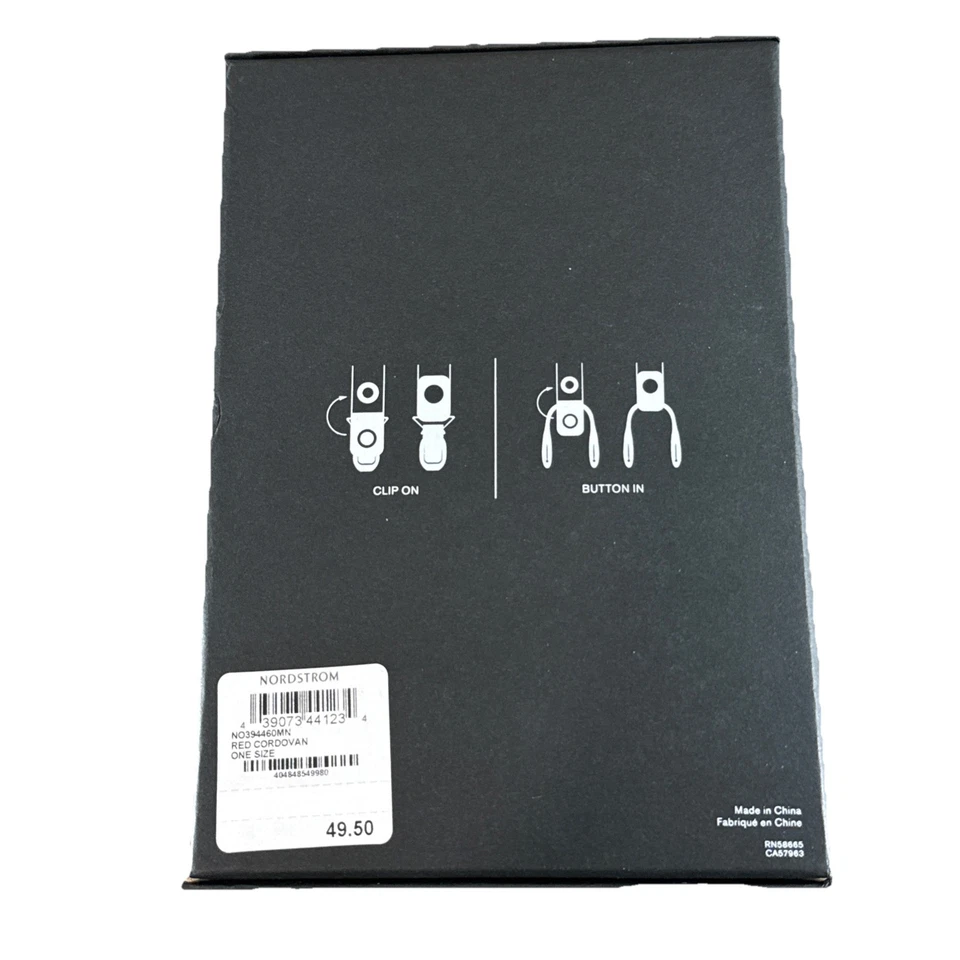 Suspensórios masculinos Nordstrom loja cordovão vermelho clipe no botão novo na caixa tamanho único - Imagem 2 de 3