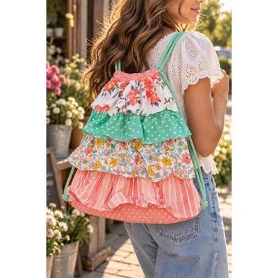 Matilda Jane Dream Chasers In the Ruffles Drawstring Backpack Cinch Sack Floral - Image 1 of 4