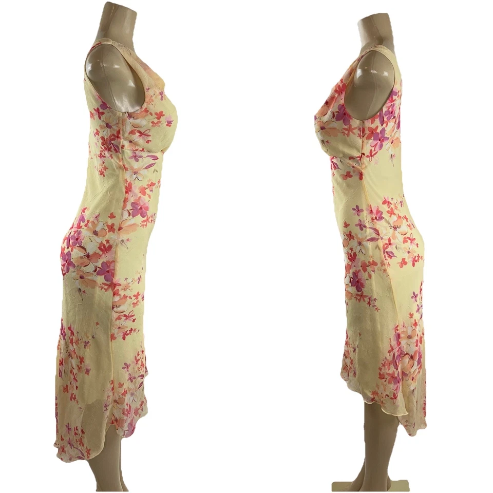 Vestido Vintage Y2K Talla 7/8 Amarillo Floral Slinky Fairycore Cuello Drapeado Asimétrico Foto 4 de 4