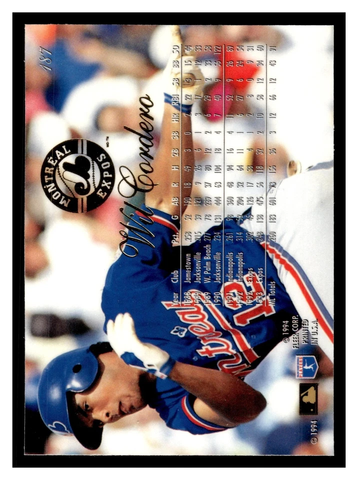 Wil Cordero #187 1994 Flair Montreal Expos - Image 2 of 2