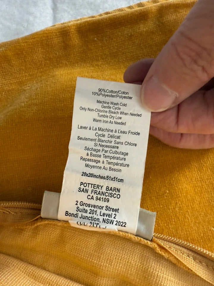 POTTERY BARN golden yellow velvet pillow cover 20" - Image 4 of 4