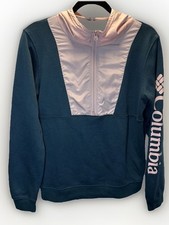 Columbia Trek Graphic Hoodie Women M Olive Green Pink Fleece Polyester 1/4 Zip