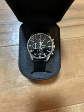 Seiko SNDC89P2 Watch Quartz Chronograph Leather Strap Black Dial Genuine