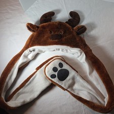 Moose Kid Hat with Scarf with Paw Print One Size