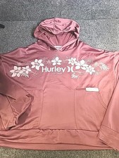 HURLEY Hoodie Sweatshirt Sweater Women's Size Large Spell Out Logo Pullover Rose