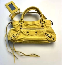 Balenciaga First Yellow Leather 2way Handbag Sholder w/Mirror & Strap✨
