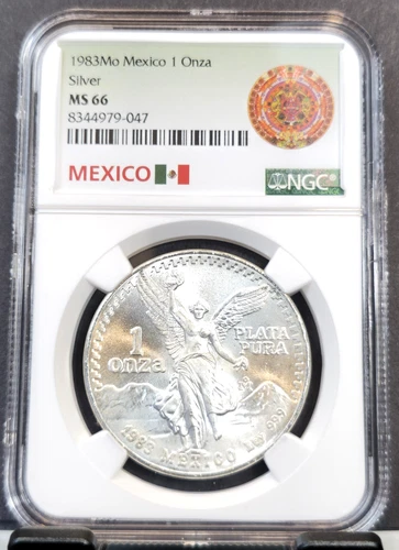 1983 MEXICO SILVER LIBERTAD 1 ONZA NGC MS 66 1 OZ BEAUTIFUL GEM BU