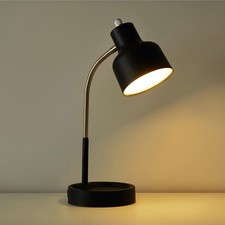 Mainstays LED Desk Lamp with Catch-All Base  AC Outlet, Matte Black
