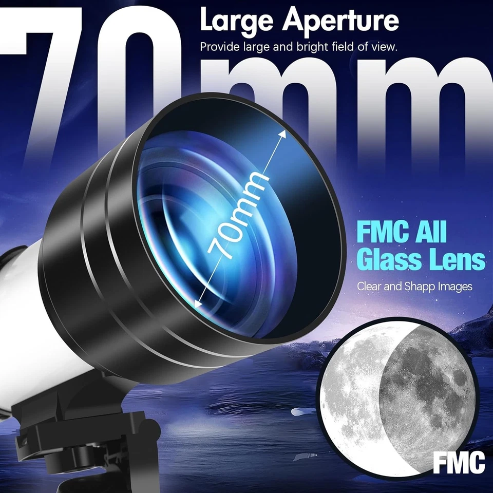 Lightweight Travel Telescope with 70mm Lens and Altazimuth Mount - Easy Setup - Image 4 of 4