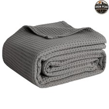 Cotton Waffle Weave Blanket Dark Grey Throw 50 in x 60 in Lightweight Summer