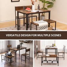 Chairs & a Bench-Grey 4-Piece Dining Table Set Kitchen Table with 2