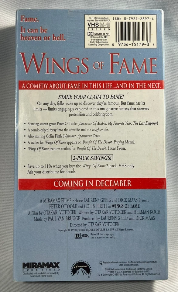 Wings of Fame VHS Promo Screener 1993 Peter O'Toole Colin Firth Sealed Foto 2 de 4
