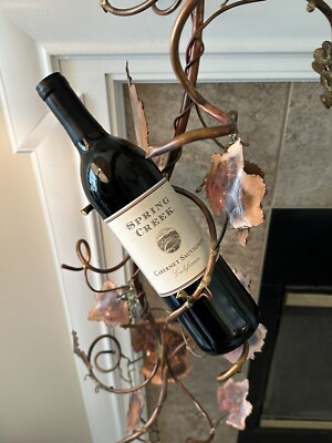 Artist Lees Art Copper Hanging Grapevine Wine Bottle Holder Signed & Copyrighted