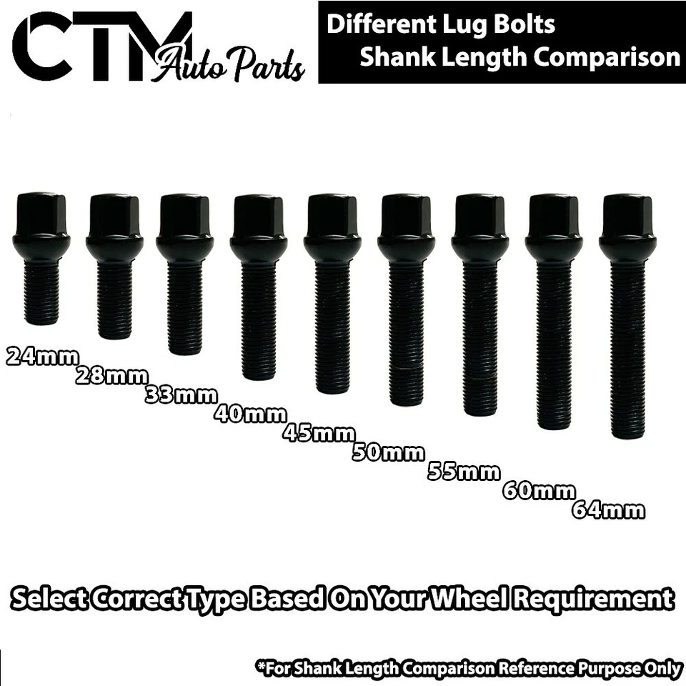 10x Audi Chrome 14x1.5 Ball Seat Lug Bolt 55mm Shank Fit Rim with 25-30mm Spacer - Image 3 of 4