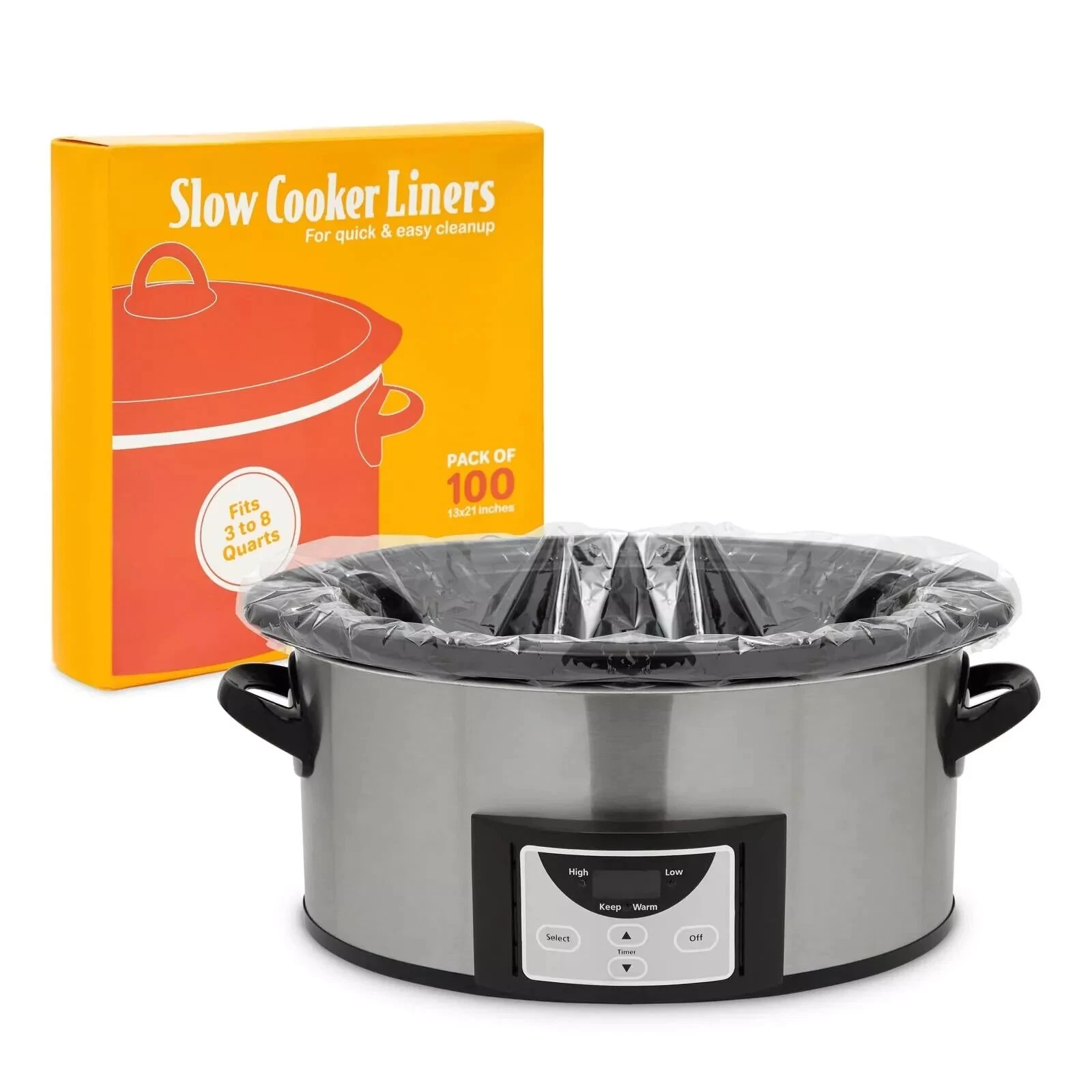 100 Pack Slow Cooker Liners, Clear Plastic Cooking Bags for Oval or Round Pot...
