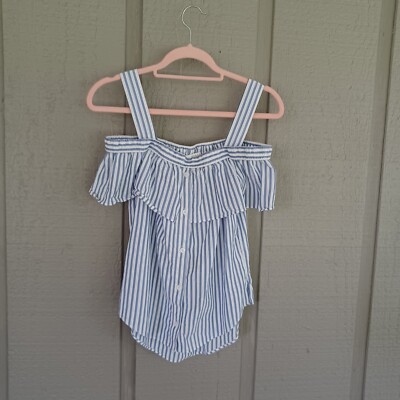 Veronica Beard Blue White Striped Top Size 2 Women Cotton Cold Shoulder Preppy