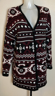 Terranova Damen Strick Cardigan Langarm Rot Mit Muster Gr. L