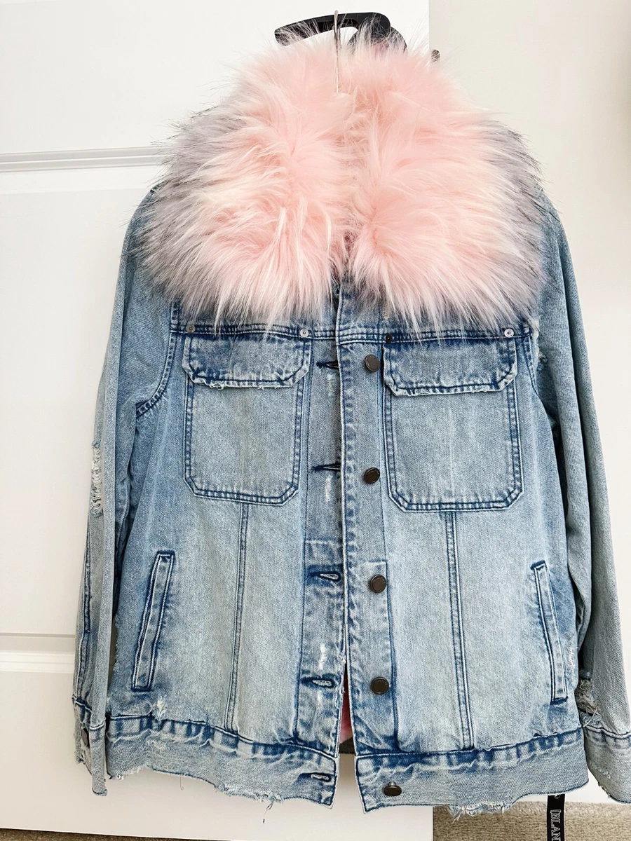 Denim jacket shop pink fur collar