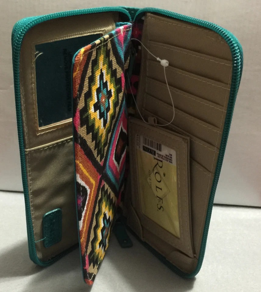 Nuevo Rolfs Damas Verde azulado imitación cuero cartera chequera organizador cremallera alrededor Foto 4 de 4