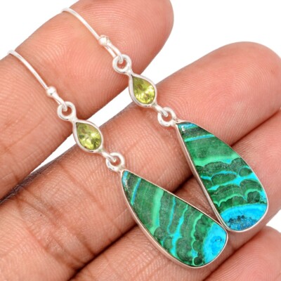 Natürlicher Malachit in Chrysokoll & Peridot 925 Silber Ohrringe Schmuck CE48800