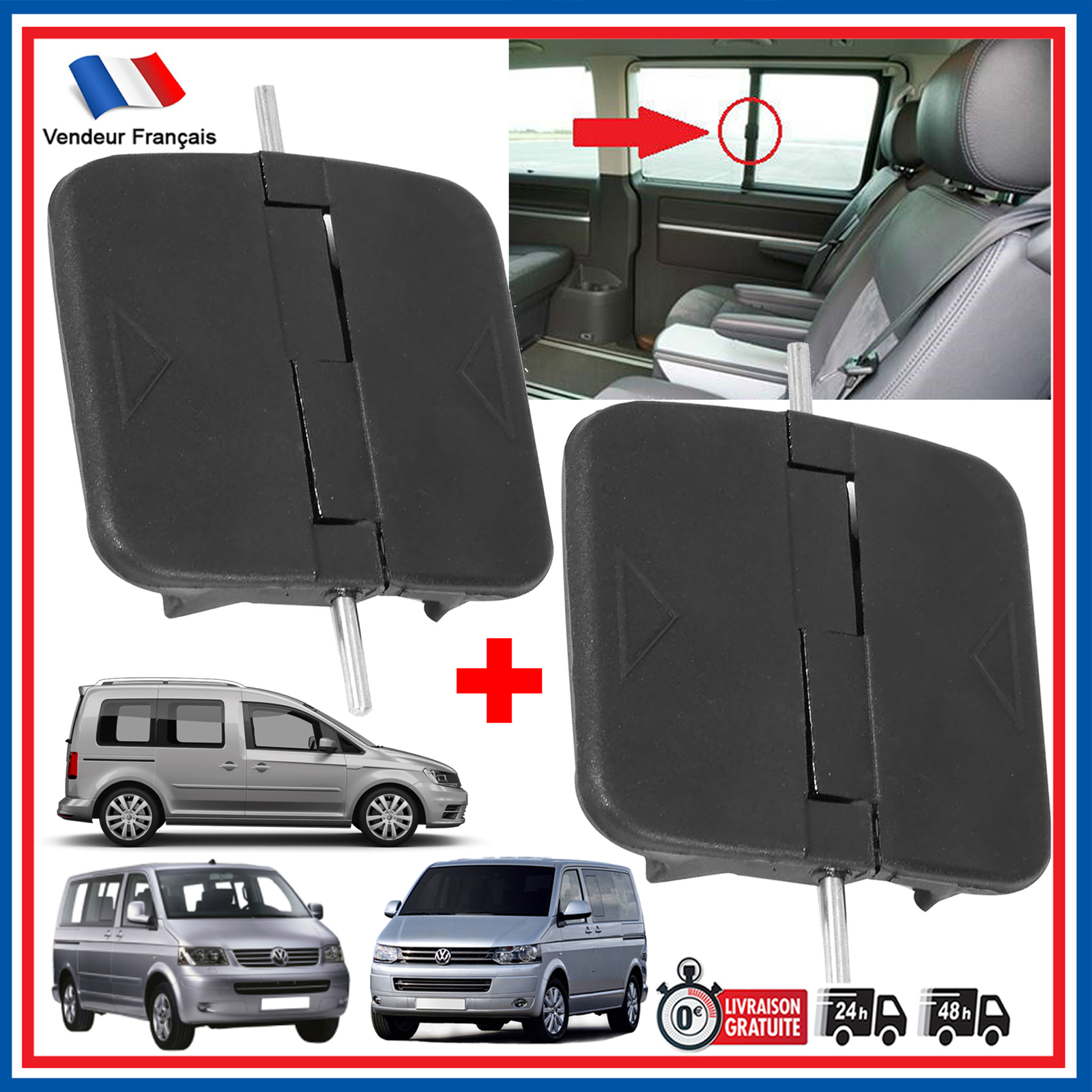 Levier de déverrouillage pour vitre latérale VW Multivan T5 T6, bouton poussoir coulissant