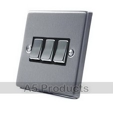 Full Range Satin Chrome Square Sockets Light Switches Dimmer Black Metal Rocker