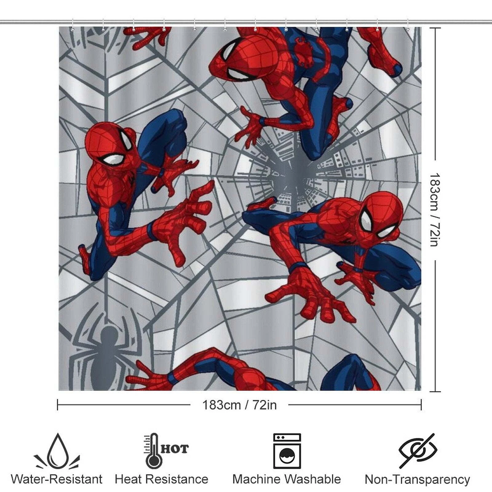 Spider-Man 4-Piece Bathroom Set Shower Curtain Toilet Lid Cover Bath Mat