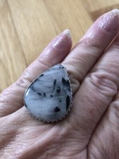 Black Rutile In Crystal Quartz Ring Size 8