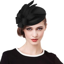 Wool Felt Fascinator Cocktail Pillbox Hats Floral Fedoras Church Caps For Women