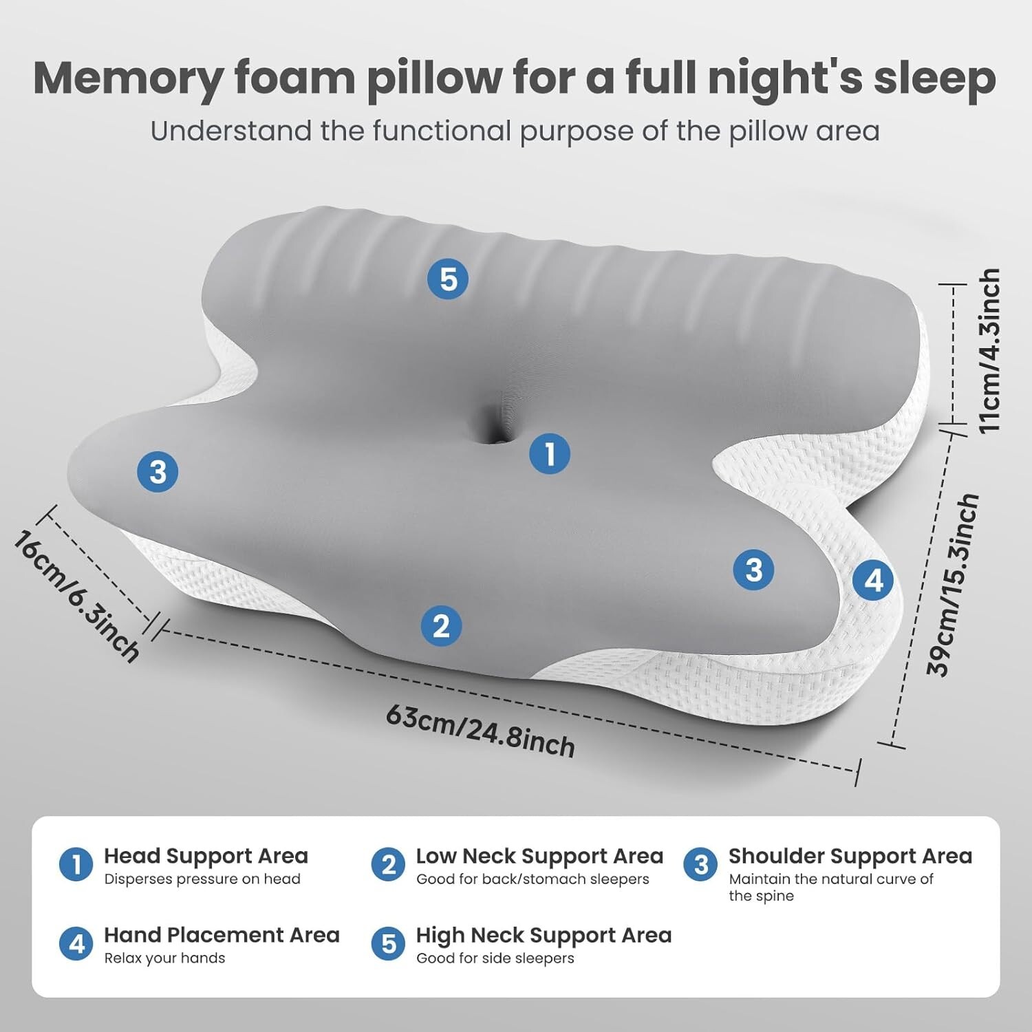 JINXIA Memory Foam Pillows for Sleeping,Ergonomic Orthopedic Neck Support Pillow