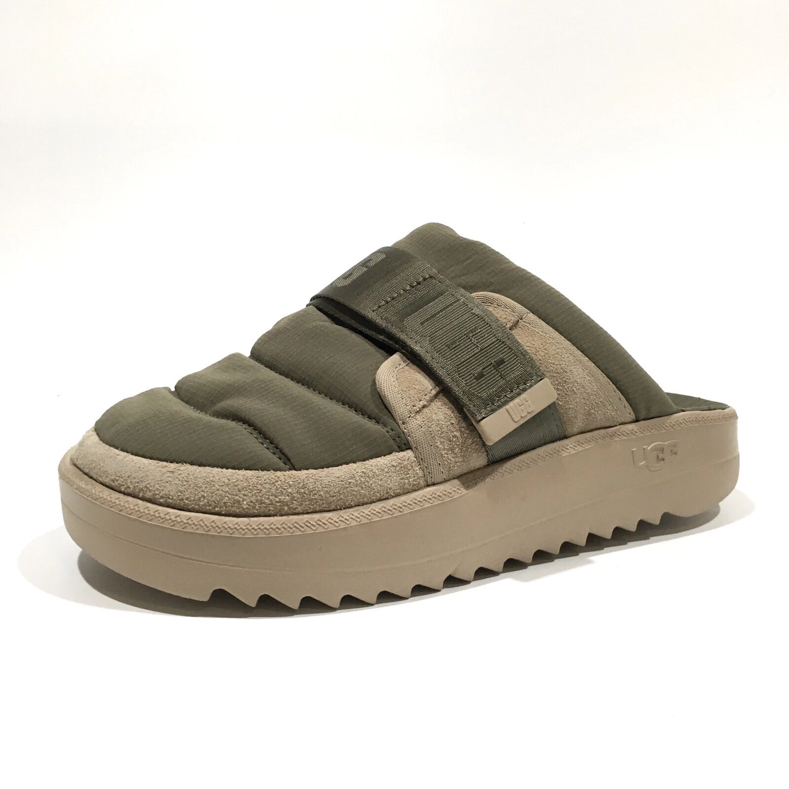 UGG MAXXER STRAP SLIDE NYLON CAMOSCIO VERDE MUSCHIO UOMO US 9 NUOVO