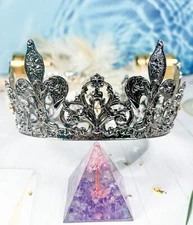 Vintage Royal Crowns for Women, Gun Metal Princess Crowns, Fleur De Lis Crown