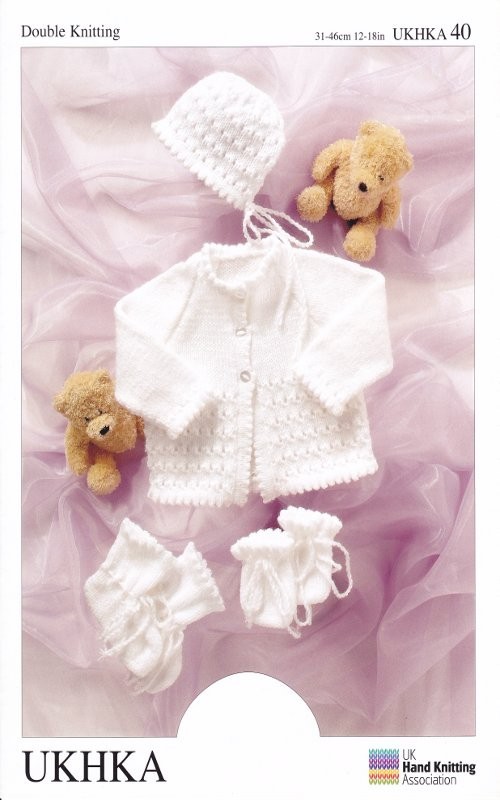 Knitting Pattern UKHKA 40 Baby Cardigan Hat Booties & Mits Double Knit DK SECOND