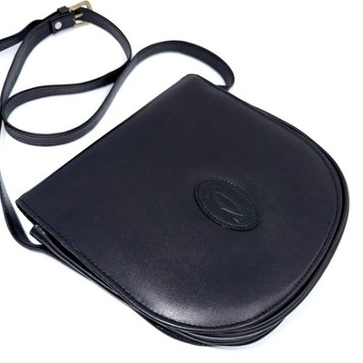 Cartier Vintage Le Must de Cartier Black Leather Saddle Shoulder Bag Japan