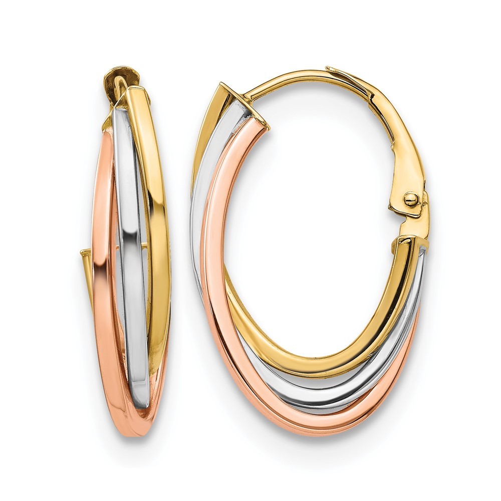 14K Tri-color Gold Polished Hoop Earrings L-26.14 mm, W-16.51 mm