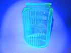 Vintage Uranium Anchor Hocking Glass 7” Ribbed Canister Cookie Candy Jar No Lid