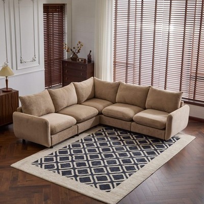 Sectional Sofa Modular Velvet Camel 5 Seat 99 In Eucalyptus Frame
