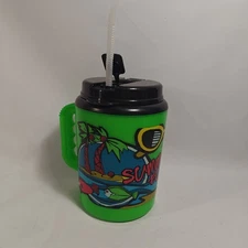 Vintage Summer Fun Neon Green 64oz Giant Jumbo Travel Mug Retro Beach Pre-Owned 