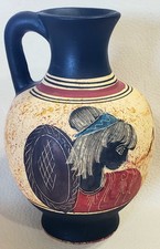 Greek Pottery 5"Vase Pitcher Pre-Owned Repro.Replica Painted Black Yellow Beige
