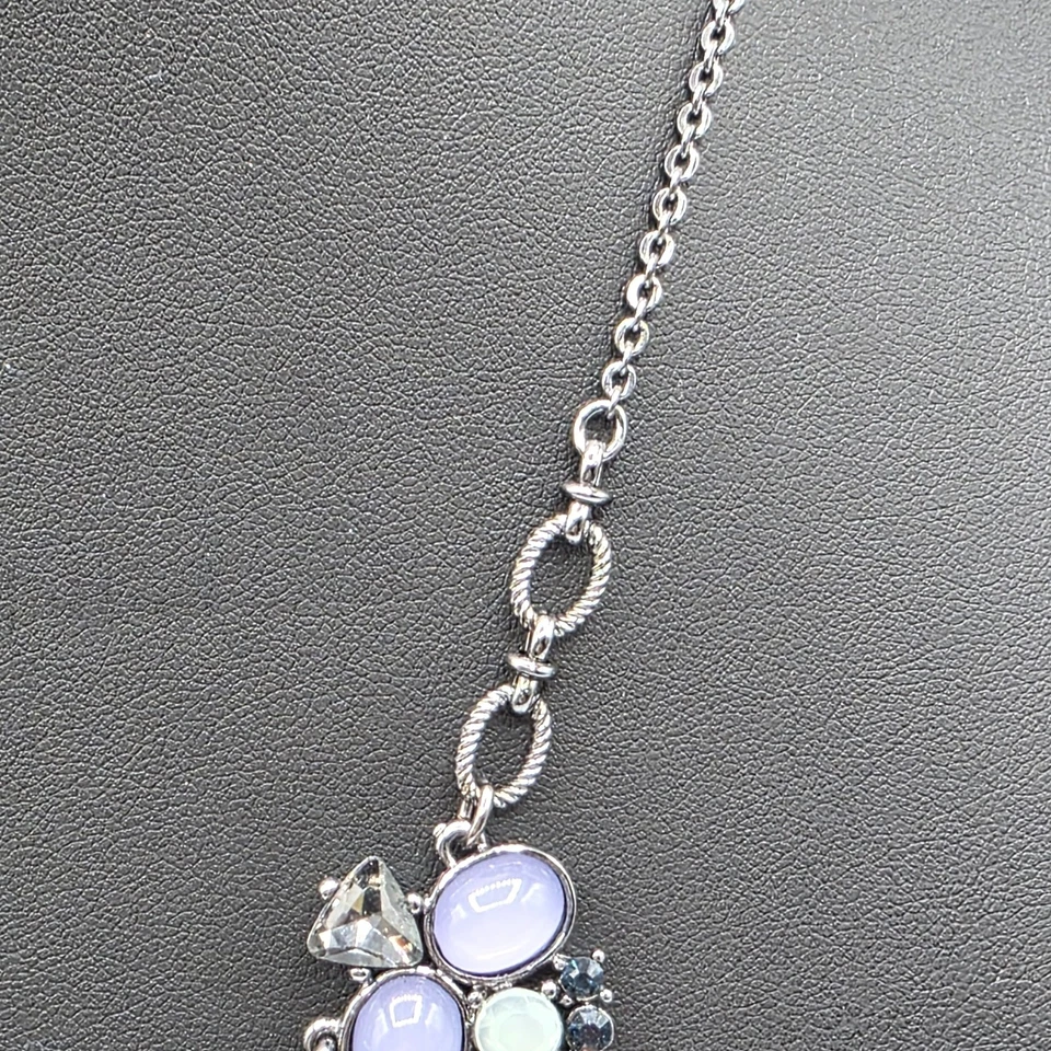 Cadena The Limited para mujer tono plata con cuentas de piedra púrpura colgante moda 19" Foto 3 de 4