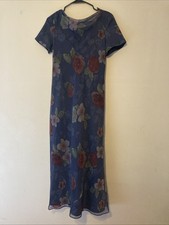 Talbots Womens Navy Midi Floral Pattern Lined Dress Size 4