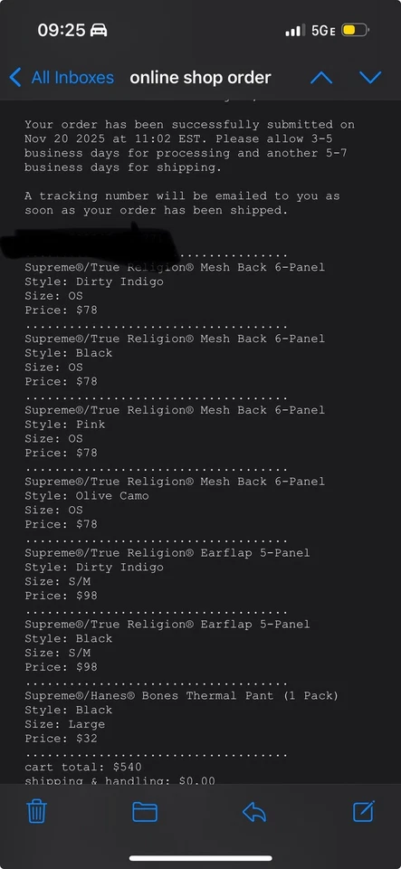 Talla L/XL Supreme FW25 True Religion Orejera Piel 5 Paneles Gorra Sombrero INDIGO SUCIO Foto 2 de 2