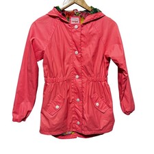 Cat And Jack Girl Rain Jacket L Pink Hooded Floral Lined Lightweight Windbreaker