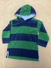 Mini Boden 3/4 Boys Hoodie Terry Coverup Top Green Blue Stripe Pullover