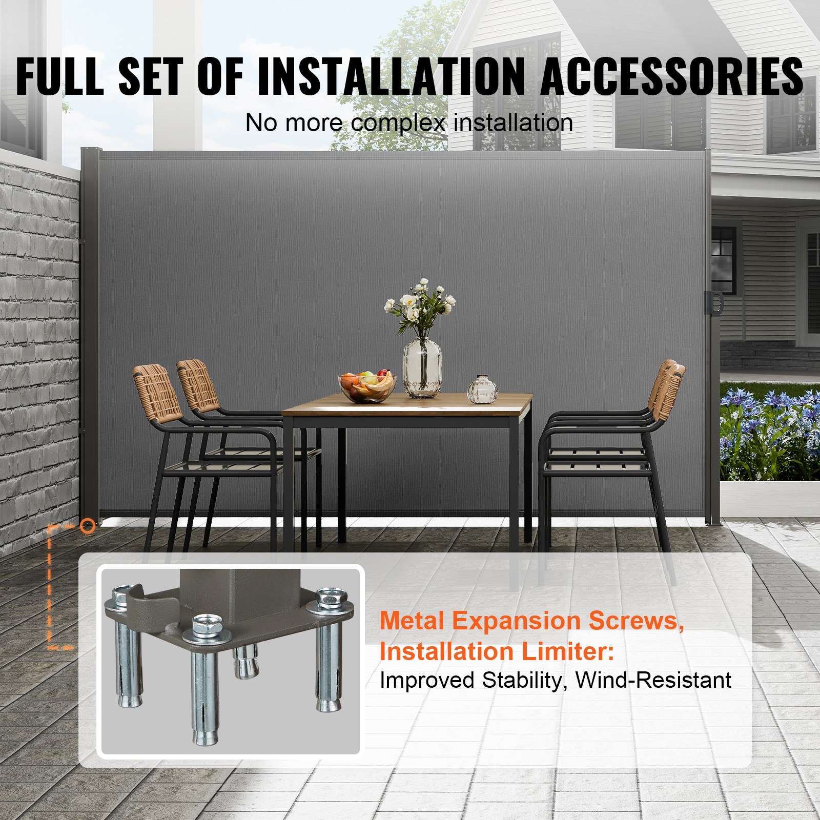 Store latéral enroulable VEVOR gris en polyester dense et aluminium solide