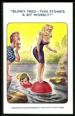 Artist Postcard Woman Standing On Another Woman In Water Blimey Fred - This s Nude 