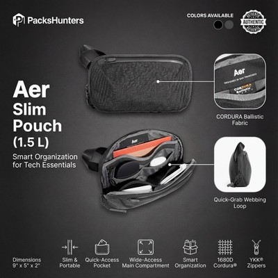Aer Slim Pouch Cordura Tech Organizer Cable Bag Travel EDC Pouch Black 1.5 L